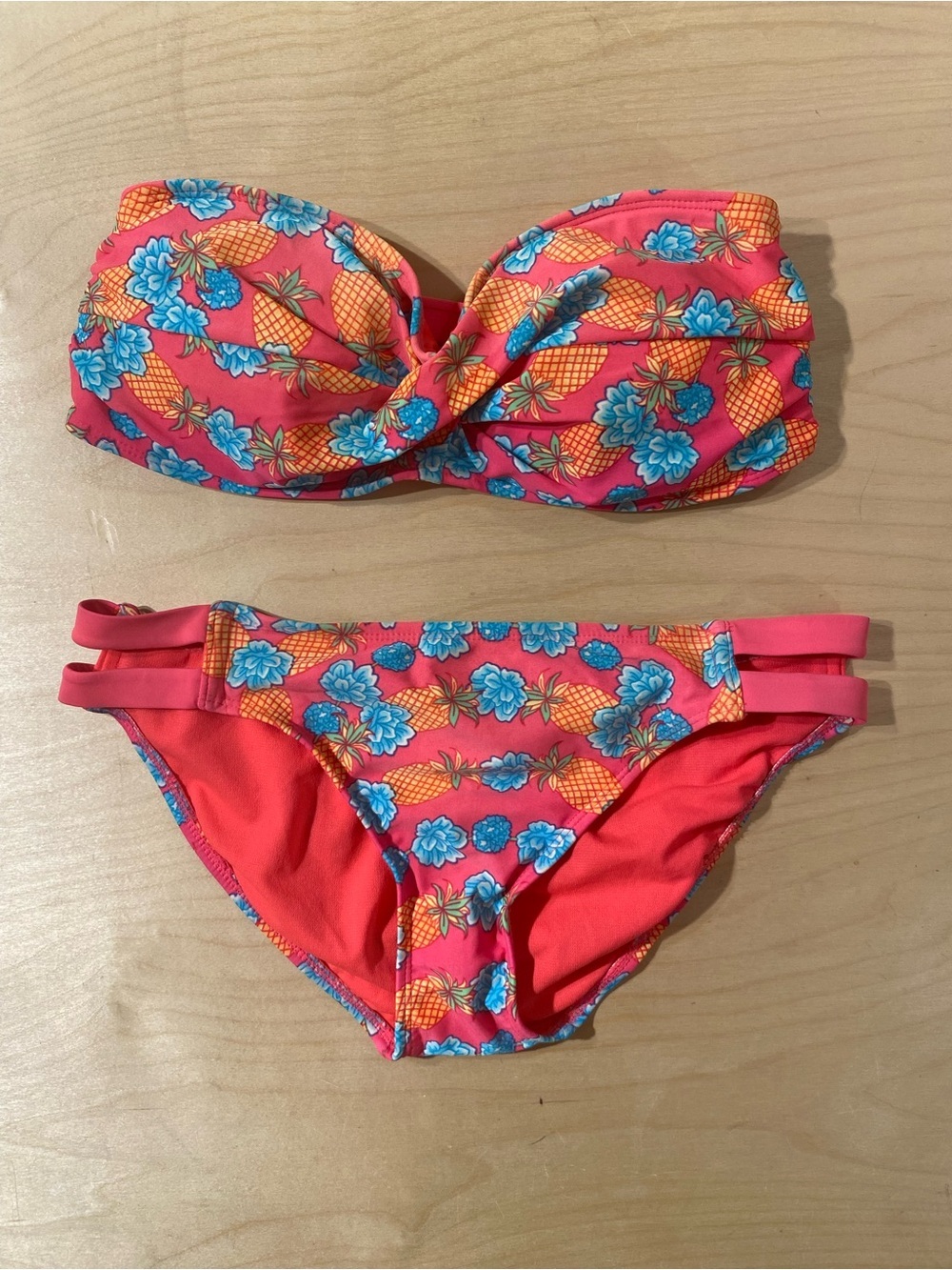 Urban Sea Coral Strapless Bikini  with Floral Trim Large (RF)